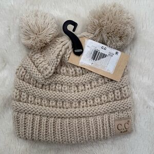 C.C. Beanie - Baby Double Pom Solid Beanie in Beige